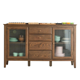 优木家具纯实木餐边柜橡木储物柜实木边柜碗橱厅柜美式餐厅家具