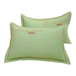 全棉加厚磨毛枕套一对装纯色双拼刺绣48x74cm单人枕皮家用枕套2个