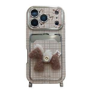 复古韩系格纹立体毛绒小马适用苹果17手机壳iphone16promax带挂绳17promax新款15防摔卡套14皮质16女马年全包