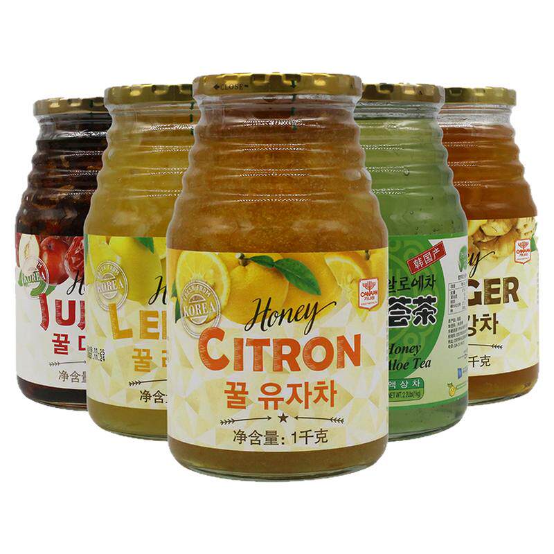 韩国原装进口迦南蜂蜜柚子茶1kg水果茶酱冲饮品芦荟红枣生姜柠檬
