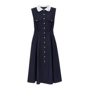 时尚优雅气质裙2025秋季新款撞色翻领高腰显瘦中长款收腰连衣裙女