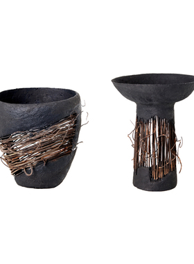 摆件玄关黑色镂空果碗装饰品花器