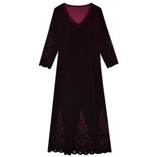 宸妙艳新款金丝绒连衣裙高贵优雅气质修身显瘦大码妈妈装A字裙