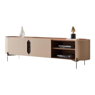 意式极简马鞍皮电视柜茶几组合客厅设计师现代简约圆角储物柜地柜