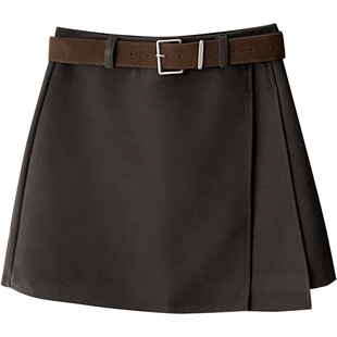 韩国chic羊绒毛呢料西装短裙女秋冬侧边开叉包臀A字百搭半身裙子