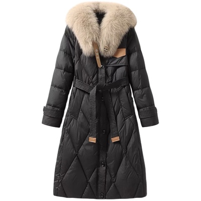 收腰白鹅绒长款大毛领时尚洋气