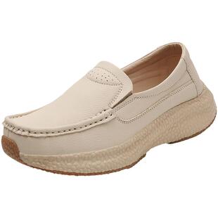 乐福鞋女秋季新款大码女鞋一脚蹬软底中老年妈妈鞋皮面防水小皮鞋