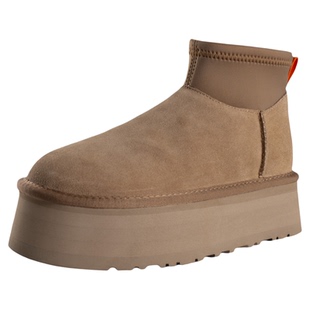 桑坡冬季厚底迪普弹力袜靴女低筒雪地靴羊皮毛一体加绒加厚保暖鞋