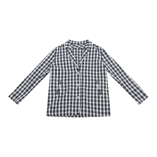 THESOONG/春季蓝白格子休闲西装外套女小个子高级感设计上衣8060