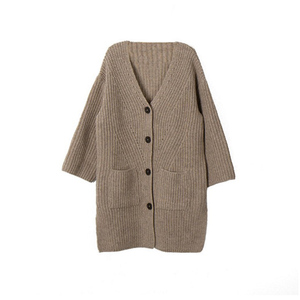 女童长款针织开衫2023秋冬中大童韩版洋气V领粗毛衣外套大衣线衣