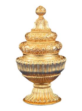 米盒尼泊尔纯铜鎏金银密宗佛台供奉修粮米壶摆件佛前宝瓶米罐