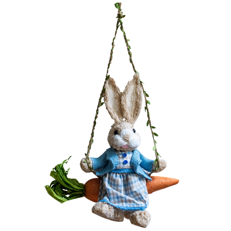 JK慕空间田园草编秋千兔子创意手工壁挂装饰品花园幼儿园可爱挂件