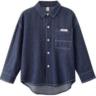 左西男童衬衫儿童牛仔外套轻暖春秋棉服2026新款春装上衣男孩衬衣