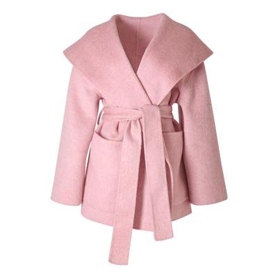 竹依依粉色羊毛双面呢毛呢大衣女