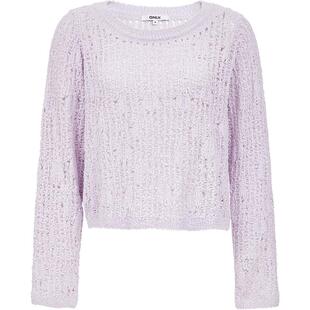 ONLY2026春季新款透气网眼钩织软糯亲肤宽松船领长袖针织衫上衣女