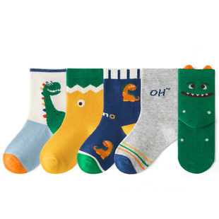 儿童袜子纯棉a类春秋冬款五双装男童女孩防臭吸汗中长筒运动棉袜