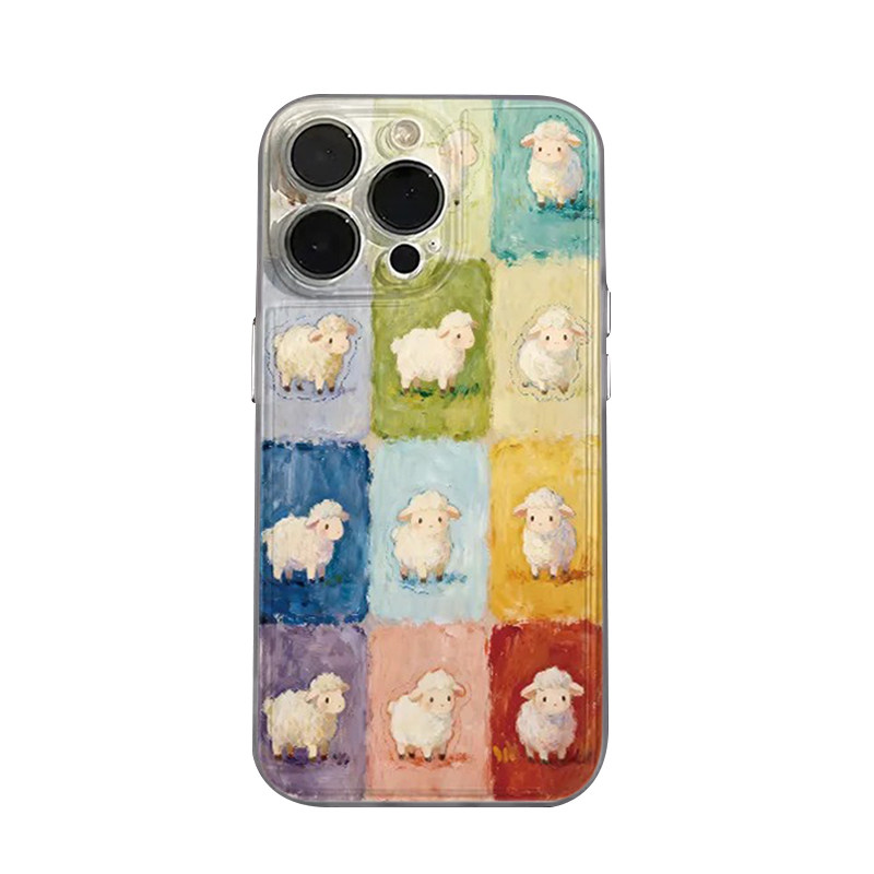 油画小羊适用苹果17手机壳卡通适用vivo透明适用iPhone适用小米17壳透明软硅胶手机壳简约可爱风格