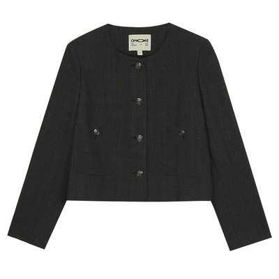 omont圆领小香风外套西装短外套