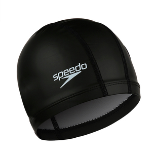 Speedo速比涛泳帽男PU涂层游泳帽女士长发护耳不勒头专业布胶泳帽