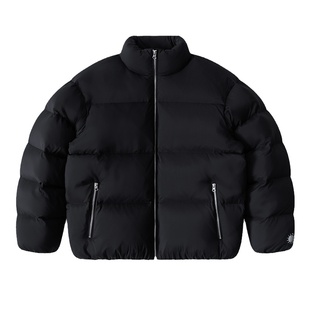 YKHD秋冬季新款黑色亮银拉链宽松立领鸭绒保暖面包羽绒服男潮