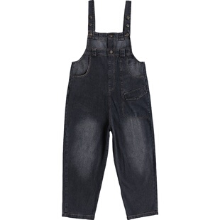 黑色宽松显瘦工装牛仔背带裤女2026春季新款设计感小众复古阔腿裤