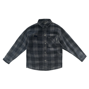 早春美式教练夹克衫男个性拼色字母印花翻领宽松版型潮流格子外套