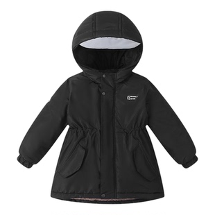 小黄鸭冲锋衣棉服外套儿童中长款加绒加厚收腰派克服男童女童棉衣