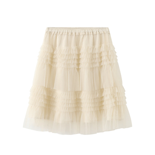 荒荒家 蛋糕网纱半身裙2026春季新款温柔风不规则设计垂感中长裙