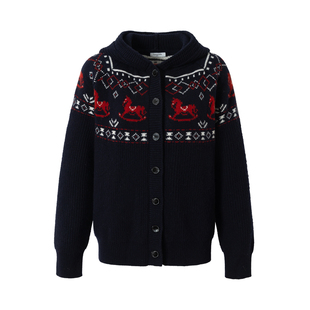 Covertitle “旋转小马”费尔岛绵羊毛冬日连帽针织外套