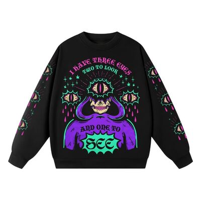 奇幻暗黑加绒圆领落肩卫衣男女