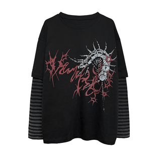 湿体&断片小说联名款 原创亚文化摇滚朋克假两件长袖T恤中性上衣