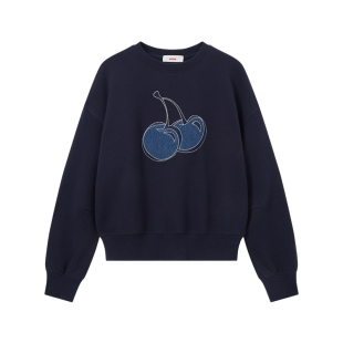 【陈乔恩同款】樱桃KIRSH韩系牛仔贴布樱桃卫衣女秋休闲圆领上衣