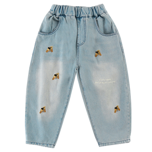 儿童牛仔裤子抓绒刺绣男童秋冬装2025新款春秋季女童保暖宝宝长裤