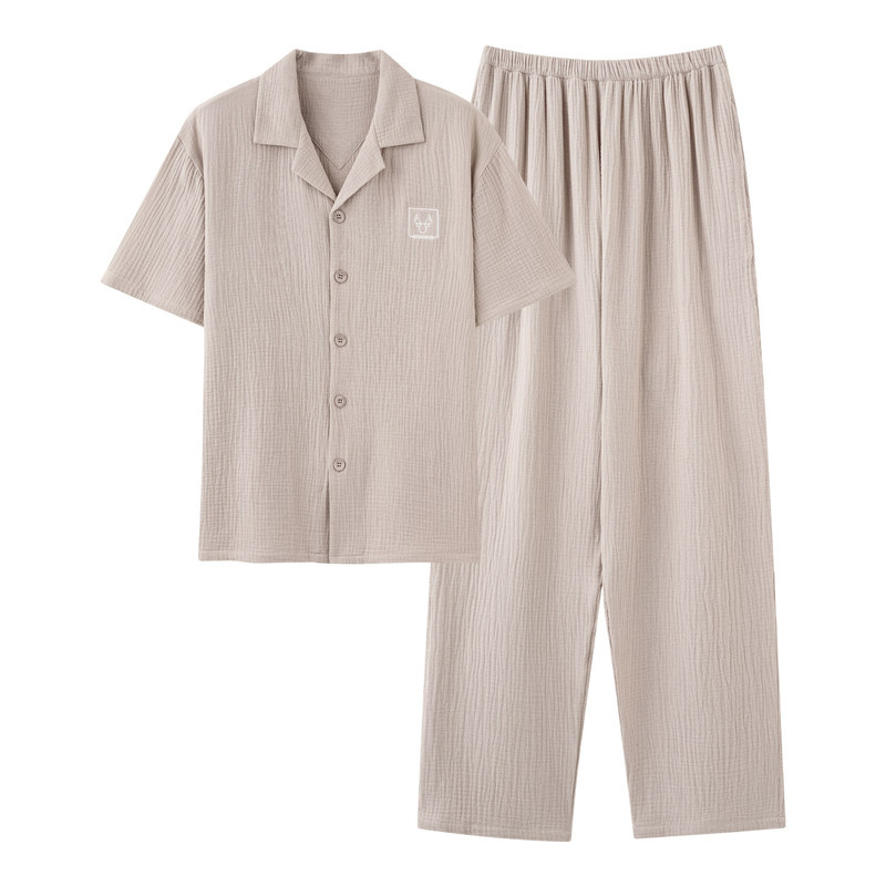 夏季纯棉短袖睡衣男士纱布家居服