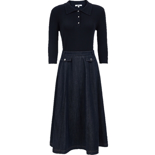 ONLY2026春季新款莱赛尔收腰修身A字伞裙针织牛仔拼接连衣裙女