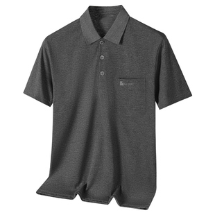 短袖T恤男翻领polo衫爸爸装夏装中老年男装父亲上衣服宽松有口袋
