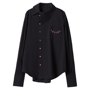 YLLE ELLY/衣衫妙影衬衫女2025夏季新品长袖不规则立领单排扣衬衣