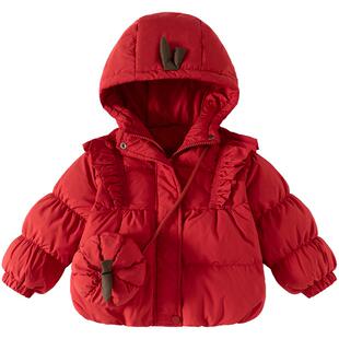 班喜迪三防女童羽绒服冬装白鸭绒保暖连帽外套冬季儿童过年拜年服