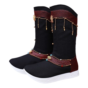 2025冬加绒汉服婚鞋男古装结婚皂靴明制翘头男士中式婚礼古风长靴