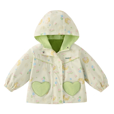 [7A抑菌]女童外套春款满印活力儿童春装宽松童趣连帽衣服宝宝上衣