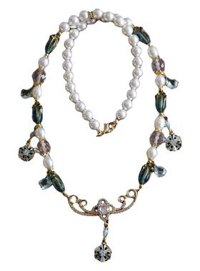 小饰玲珑蓝色锆石项链淡水珍珠贝珠软璎珞锁骨链原创古风百搭配饰