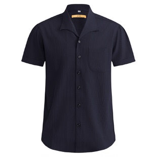 【海鸥领索罗娜】平圆方中抗皱透气翻领衬衫男短袖衬衣休闲裤套装