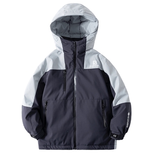 男童冬季90白鸭绒冲锋衣羽绒服2025新款儿童加厚防水防寒连帽外套