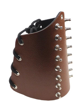 尖刺钉咖啡棕色荔枝纹皮朋克手链
