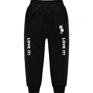 贝田2025新款男童加绒裤子秋冬款儿童运动裤加厚冬季黑色炸街卫裤