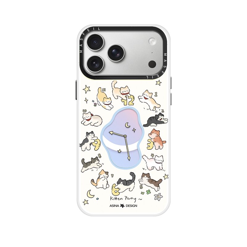 猫咪时钟适用苹果17Promax手机壳15磁吸支架iPhone16Pro保护套网红创意plus全包可爱14超薄13新款高级感女12