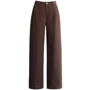 复古港风棕色牛仔裤女高腰直筒阔腿裤今年流行梧桐裤秋冬宽松裤子