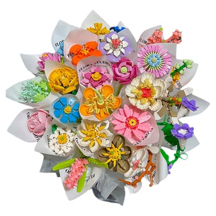 新款diy一岁一礼积木花玫瑰花束材料包手工拼装情人节礼物送女友