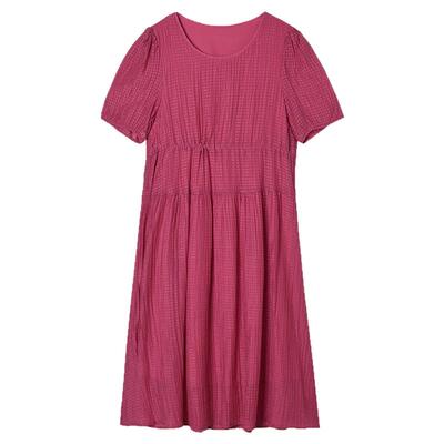 圆领五分袖中长连衣裙