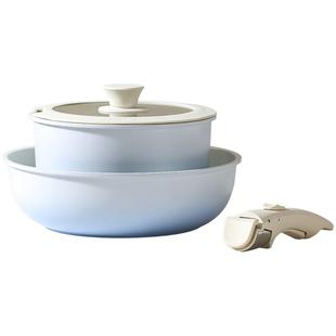 卡罗特不粘锅电磁炉锅具炒锅三件套可拆卸手柄锅锅具套装全套家用